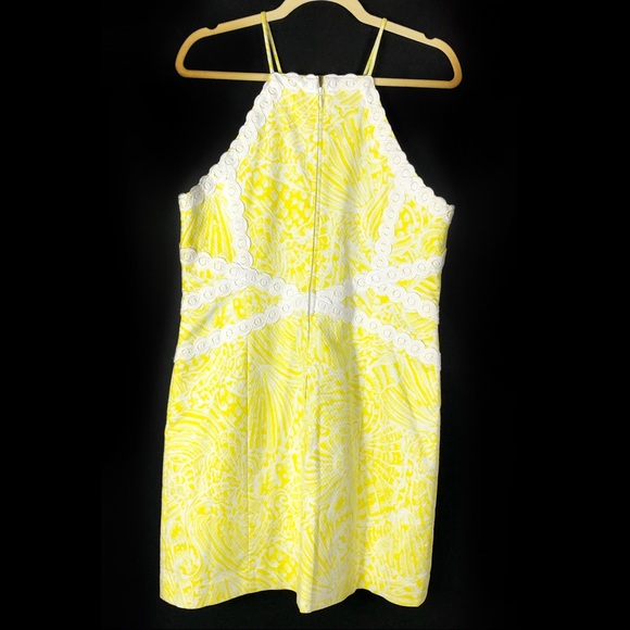 SOLD-Lilly Pulitzer Pearl Stretch Shift Dress Yellow White Mini - Picture 10 of 12